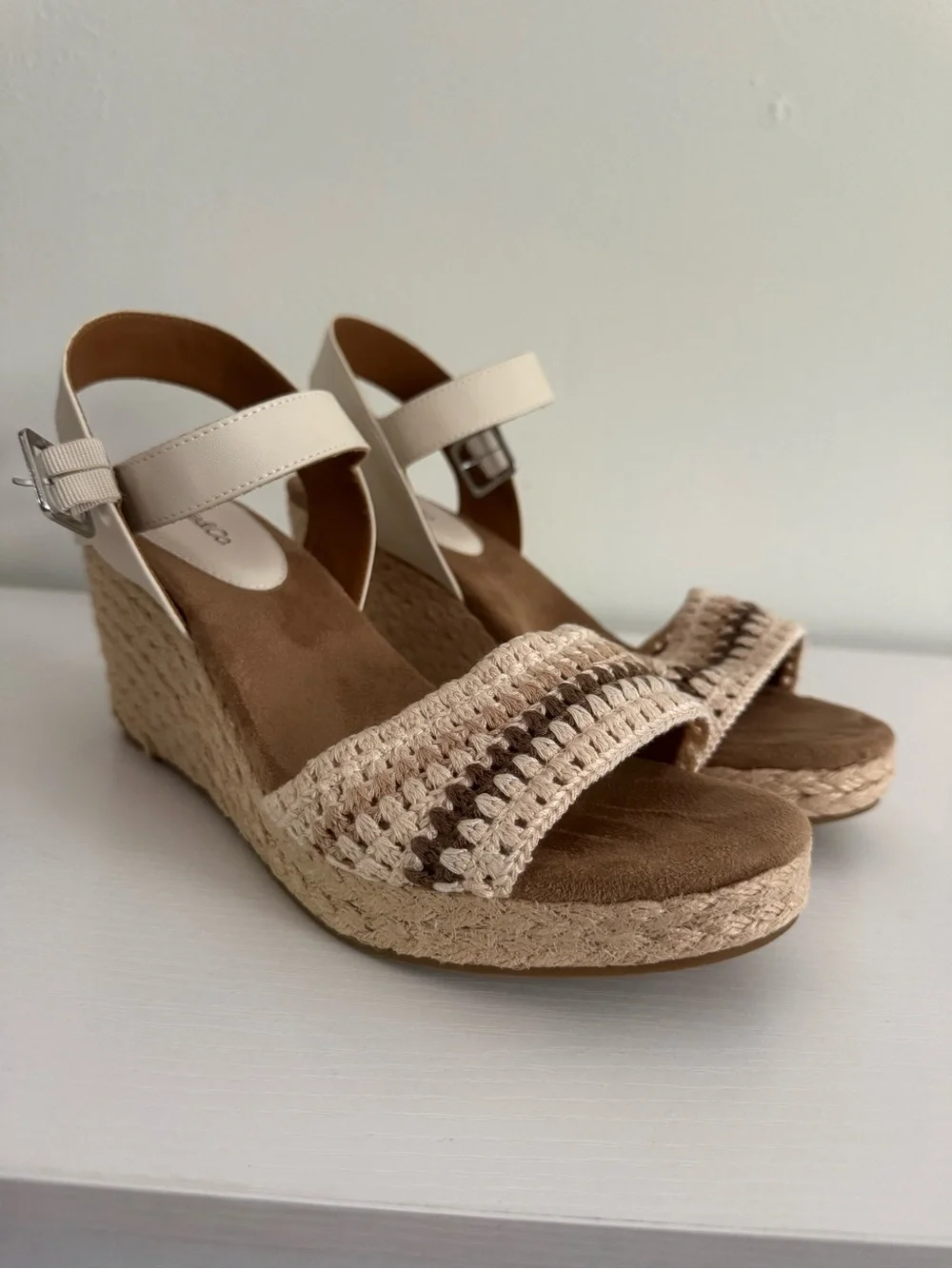 Style & Co. Cream and Brown Crochet Espadrille Wedges